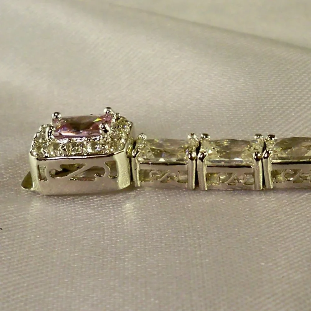 NEW Radiant Cut Purple Cubic Zirconias Silver DESIGNER Bracelet